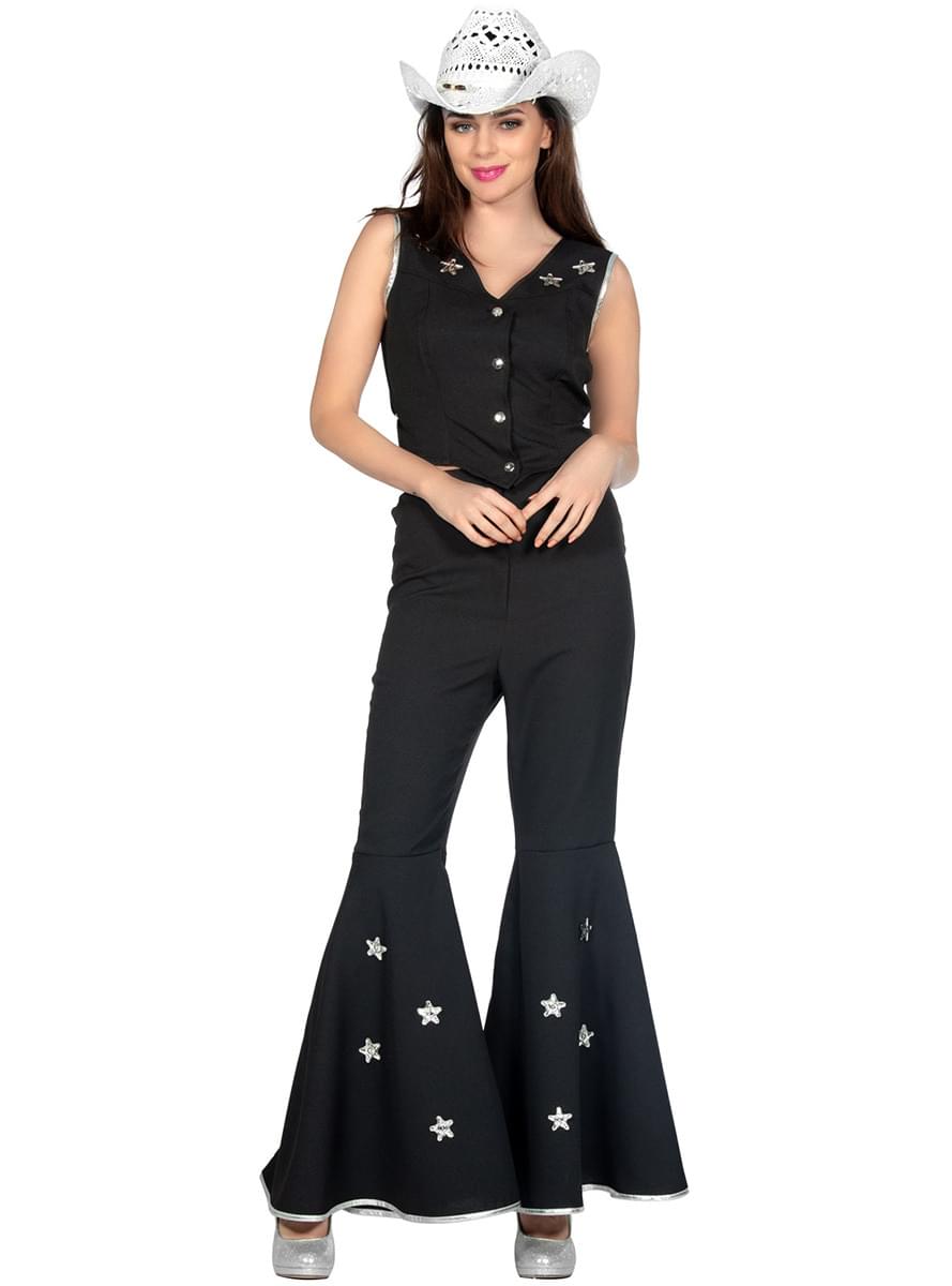 Fato de cowgirl preto sexy mulher