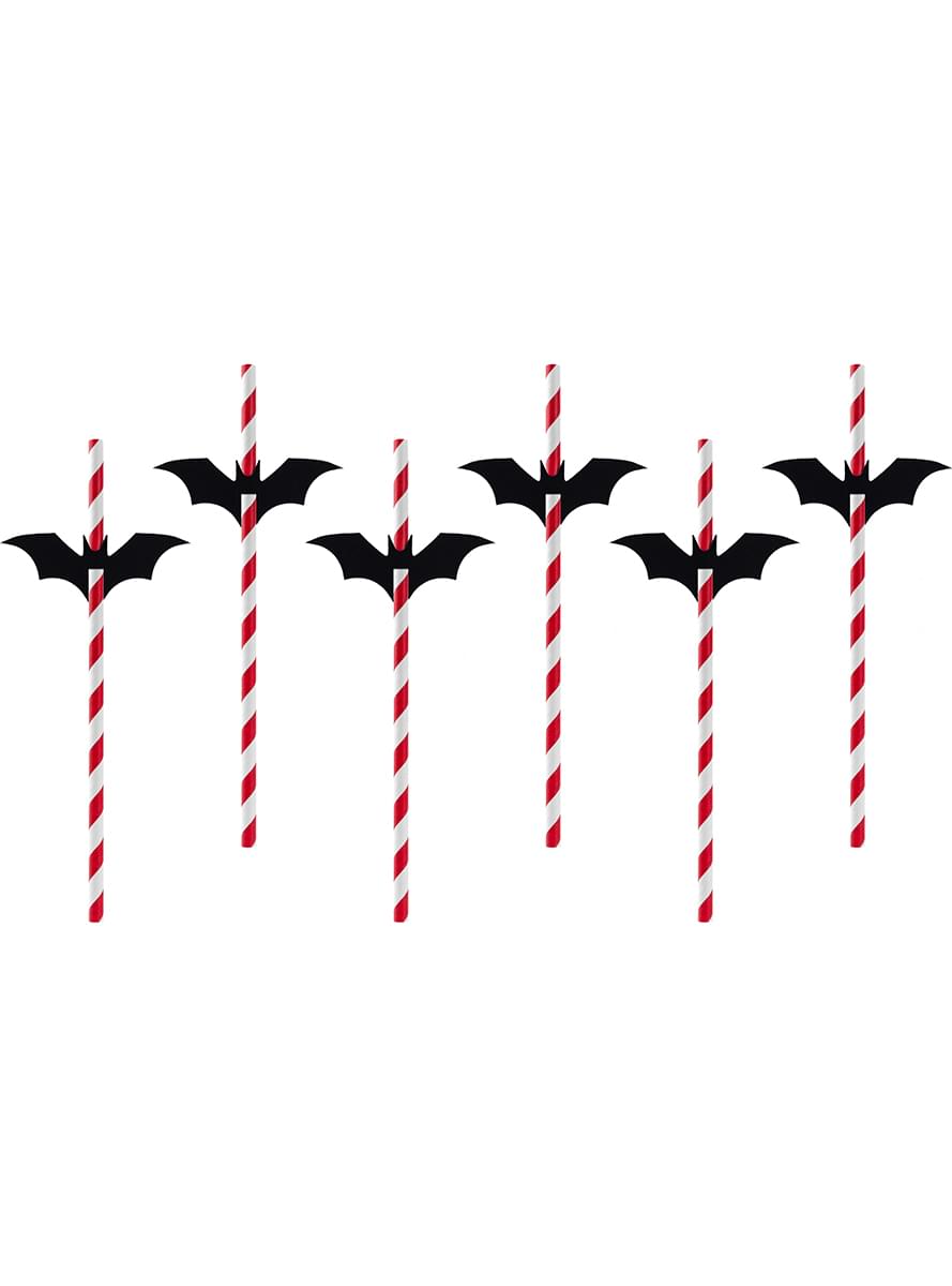 6 pailles rouges chauves-souris - Halloween