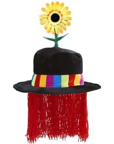 Chapéu de palhaço com girassol e cabelo para adulto
