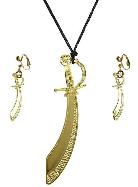 Conjunto de colar e brincos de espadas pirata para mulher
