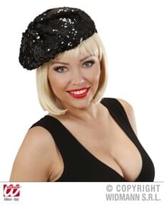 Schwarze Baskenmütze mit Pailetten für Damen