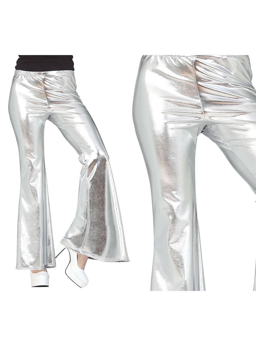 Silver Bell Bottom Pants 80s for women