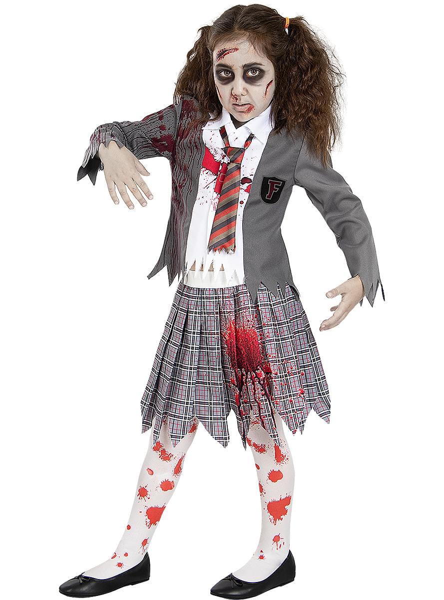 Disfraz de estudiante zombie con pantys para niña