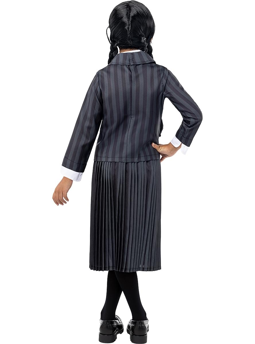 Disfraz de Miércoles Addams uniforme con peluca para niña - Wednesday Oficial Netflix