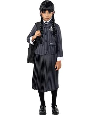 Costum de Wednesday Addams cu perucă pentru fete