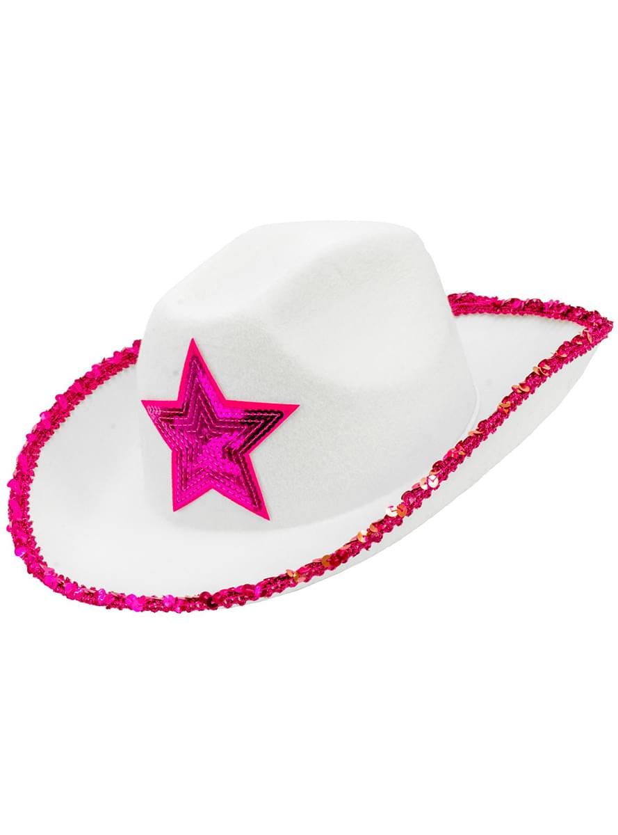 White cowboy hat with pink star