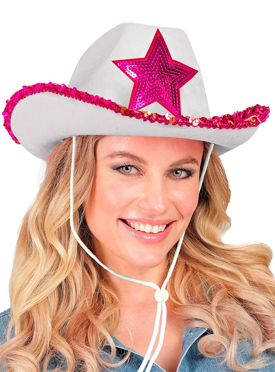 White cowboy hat with pink star