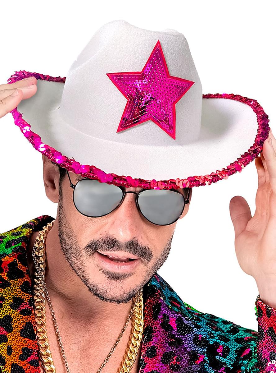 White cowboy hat with pink star
