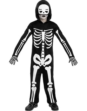 Glow-in-the-dark skeleton costume with gloves for children