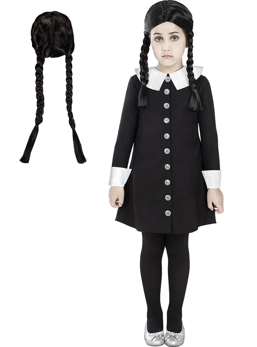 Kostume af Onkel Tøger med paryk til piger - De Addams familie