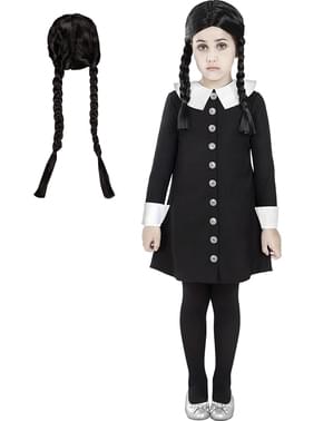 Costume Mercoled? Addams con parrucca per ragazza - La Famiglia Addams