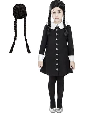 Wednesday Addams costume with wig for girl - The Addams Family