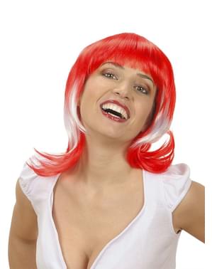 Двуцветна червена и бяла перука на жената