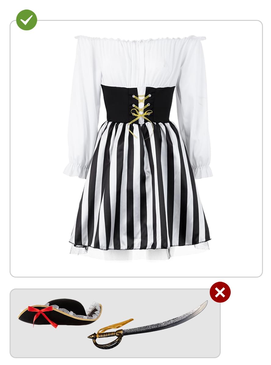 Disfraz pirata a rayas para mujer talla grande - Colección blanca y negra