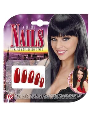 Sett med 15 Ekstra Lange Røde Negler Dame