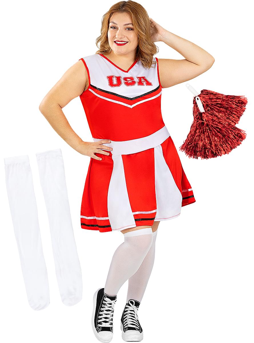 Cheerleaderkostuum met pompom en sokken Plus Size