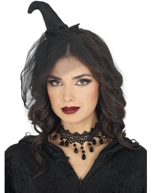 Diadema de bruja con velo para mujer