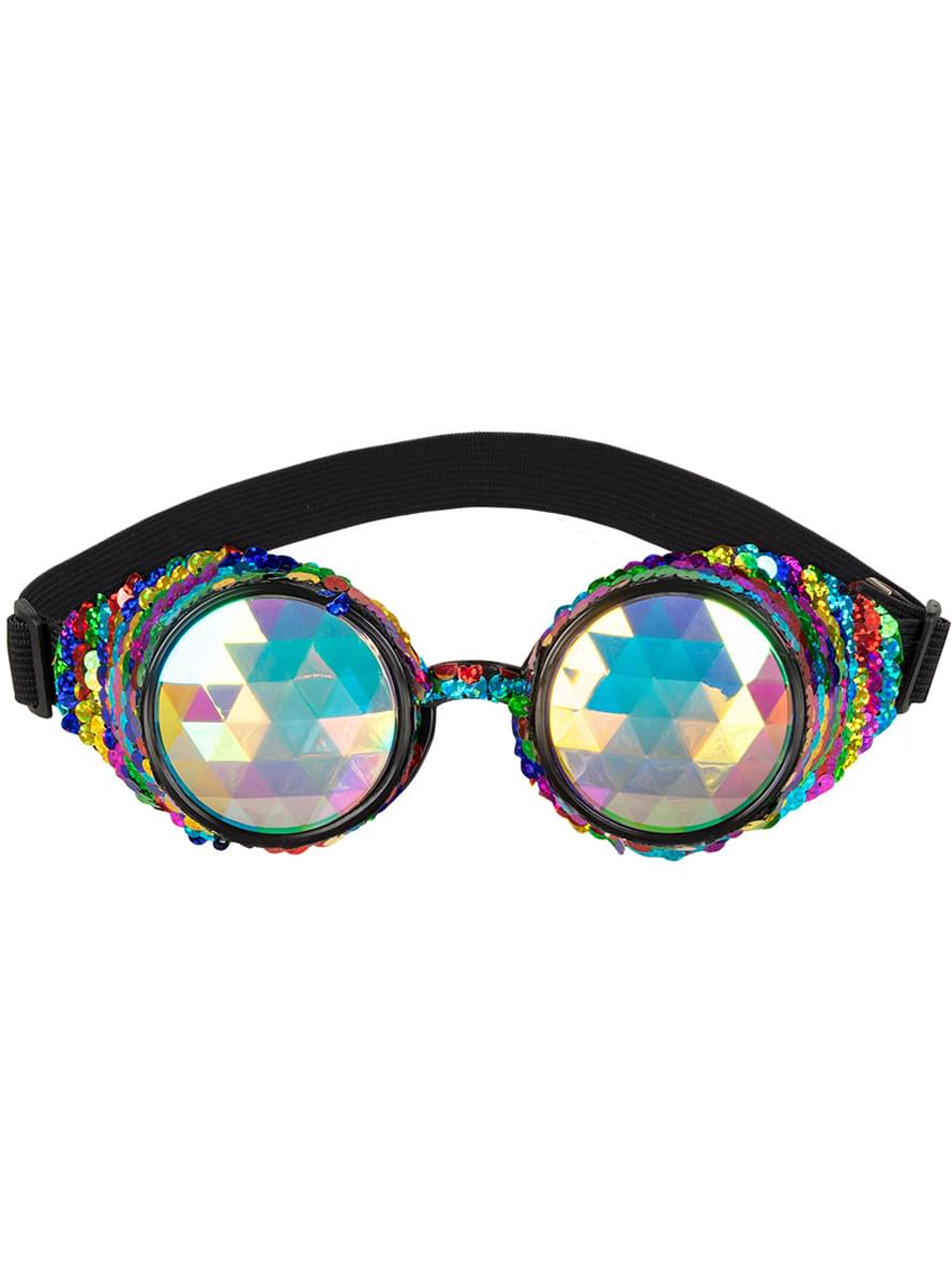 Óculos multicoloridos com lantejoulas