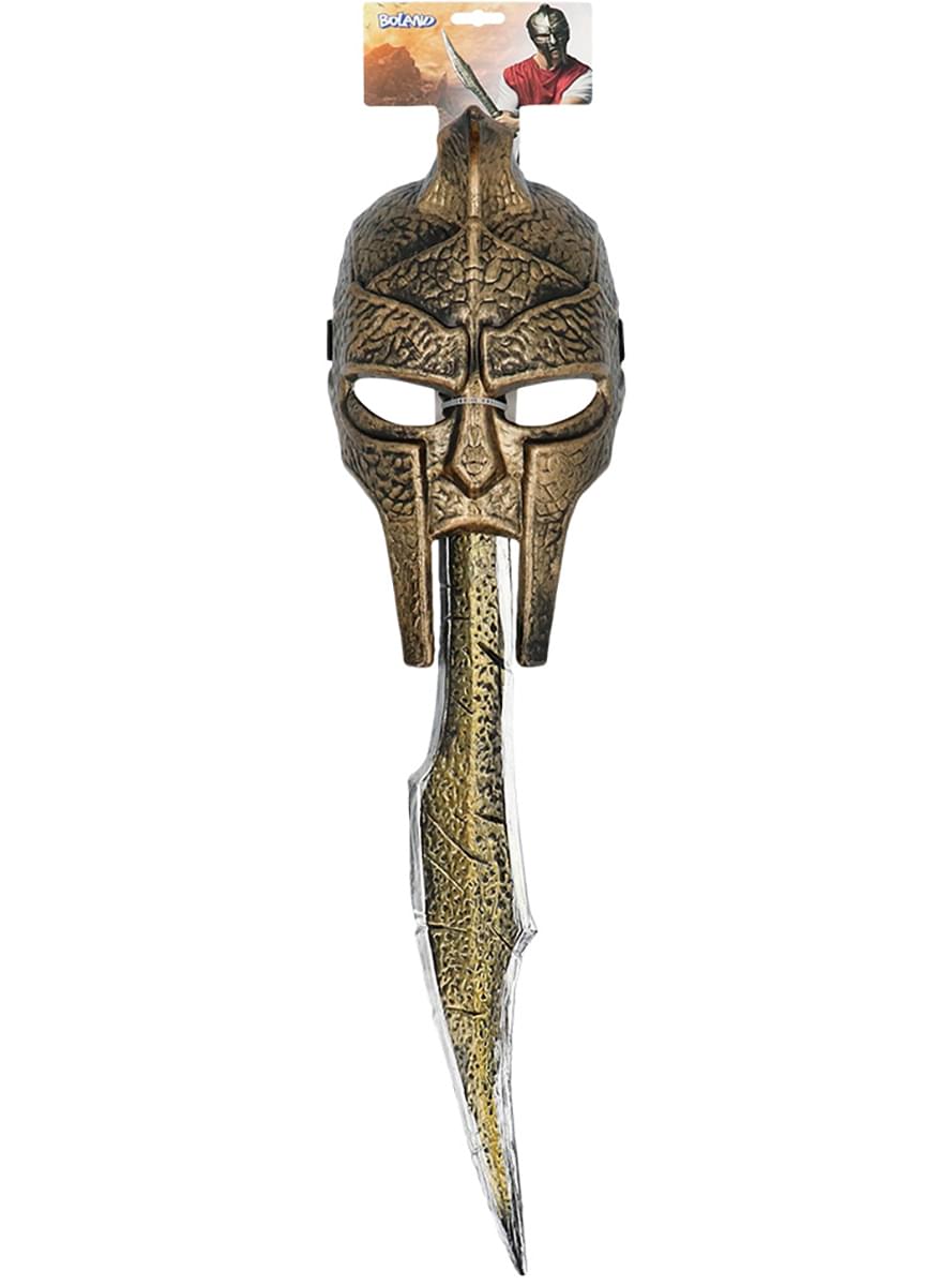 Máscara e espada de espartano