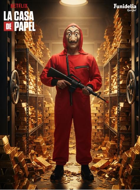 La Casa de Papel Maskeraddräkt stor storlek - Officiell Netflix