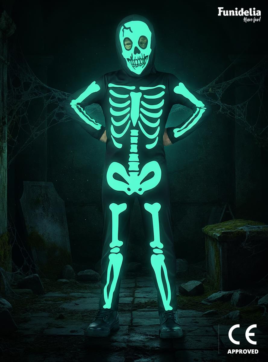 Glow in the dark skeleton costume for kids