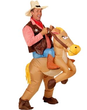 Maskeraddräkt Cowboy med häst uppblåsbar för honom