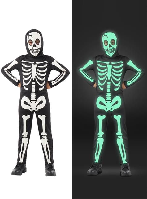 Kostým kostry, který svítí ve tmě pro děti