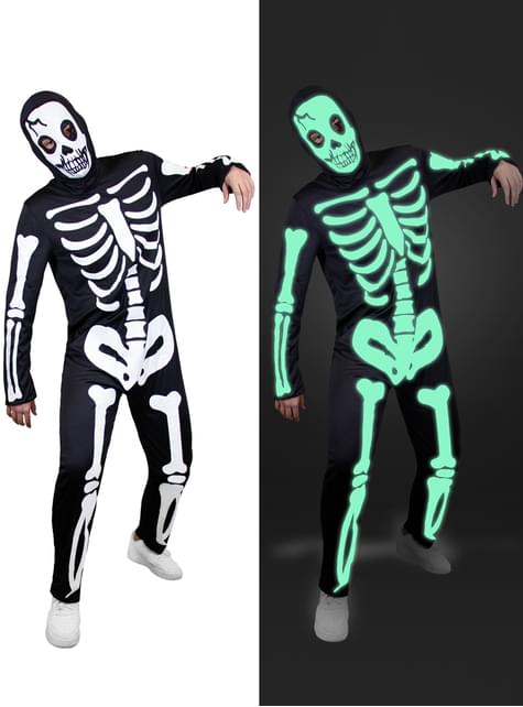 Skeletų kostiumas šviečia tamsoje vyrams didelio dydžio