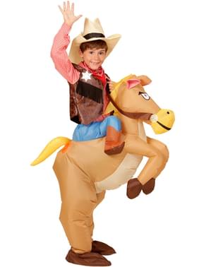 Cowboy kostyme med oppblåsbar hest til gutt