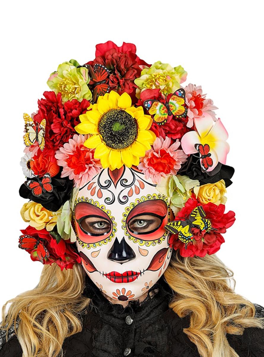 Catrina Day of the Dead Mask with Flowers