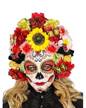 Catrina-dag av de dödas mask med blommor