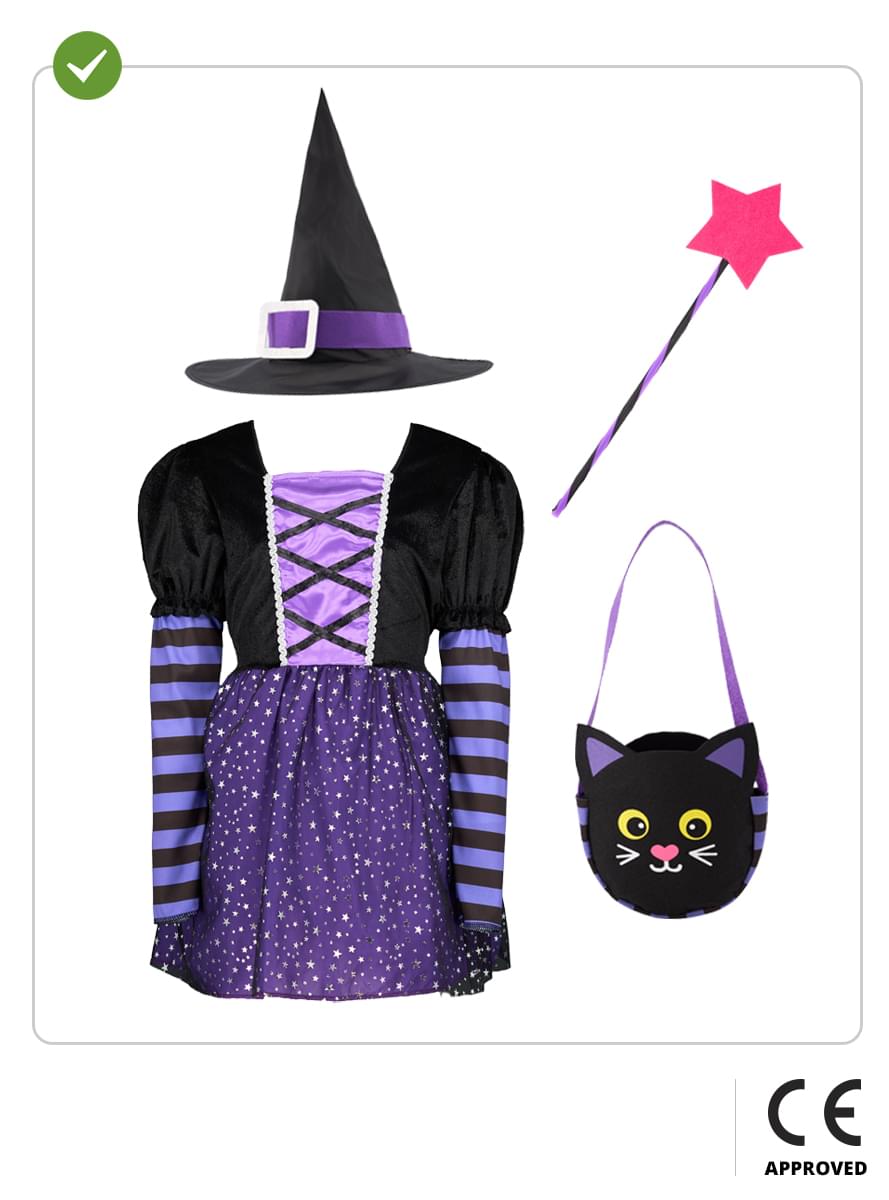Costume da strega con accessori per ragazza