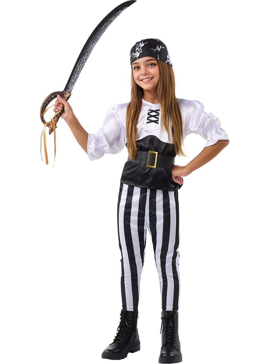 Déguisement pirate à rayures fille - Collection Blanc et Noir
