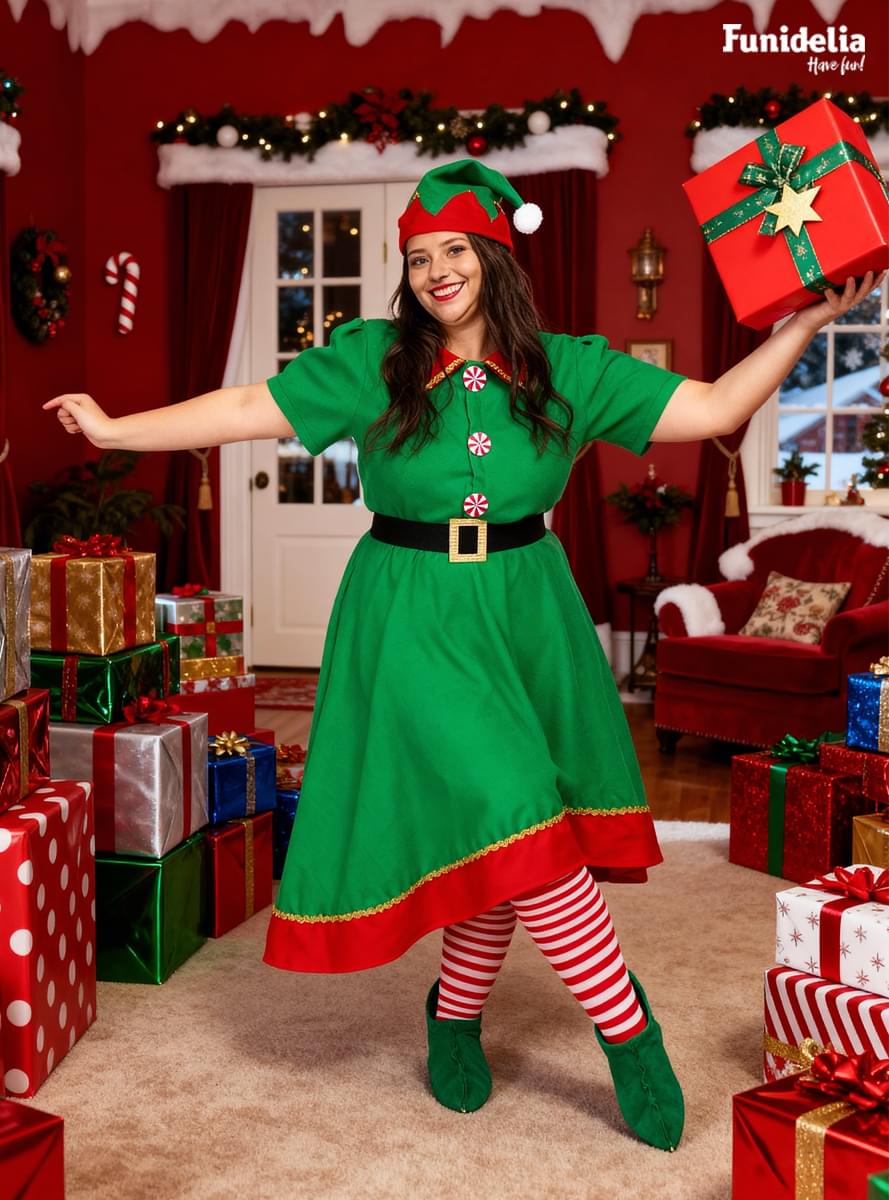 Costum de Elf de Crăciun pentru Femei mărimi mari