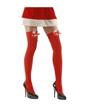 Red Mrs Claus tights for women