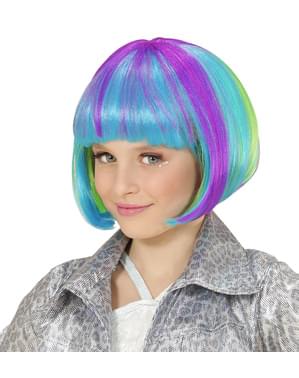 Peruca multicolor meia cabeleira para menina