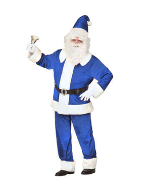Erkekler için geleneksel mavi Noel Baba kostümü