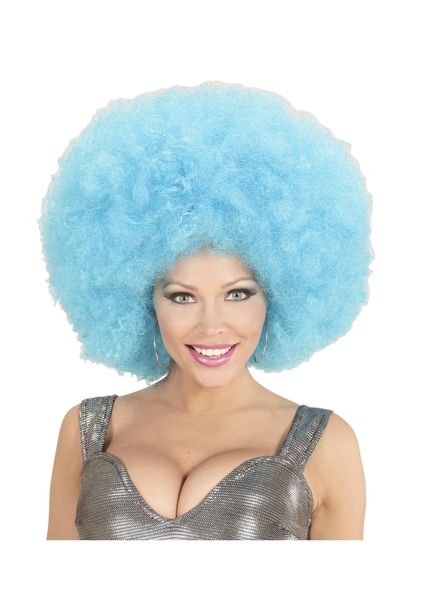 Riesige Afro Perücke blau für Erwachsene