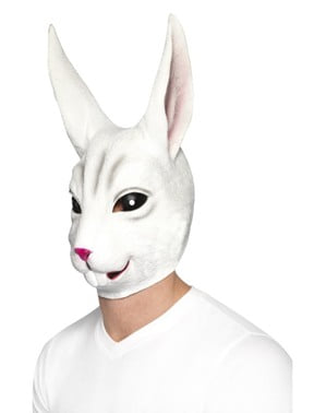 Máscara de conejo blanco de látex para adulto