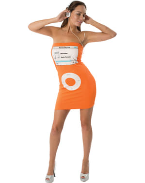 Kadının turuncu müzik çalar kostüm