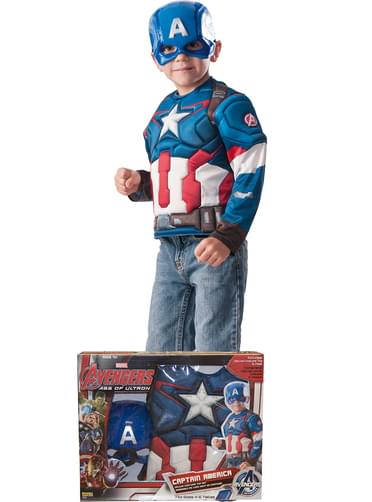 Kit disfraz de Capitán América musculoso para niño
