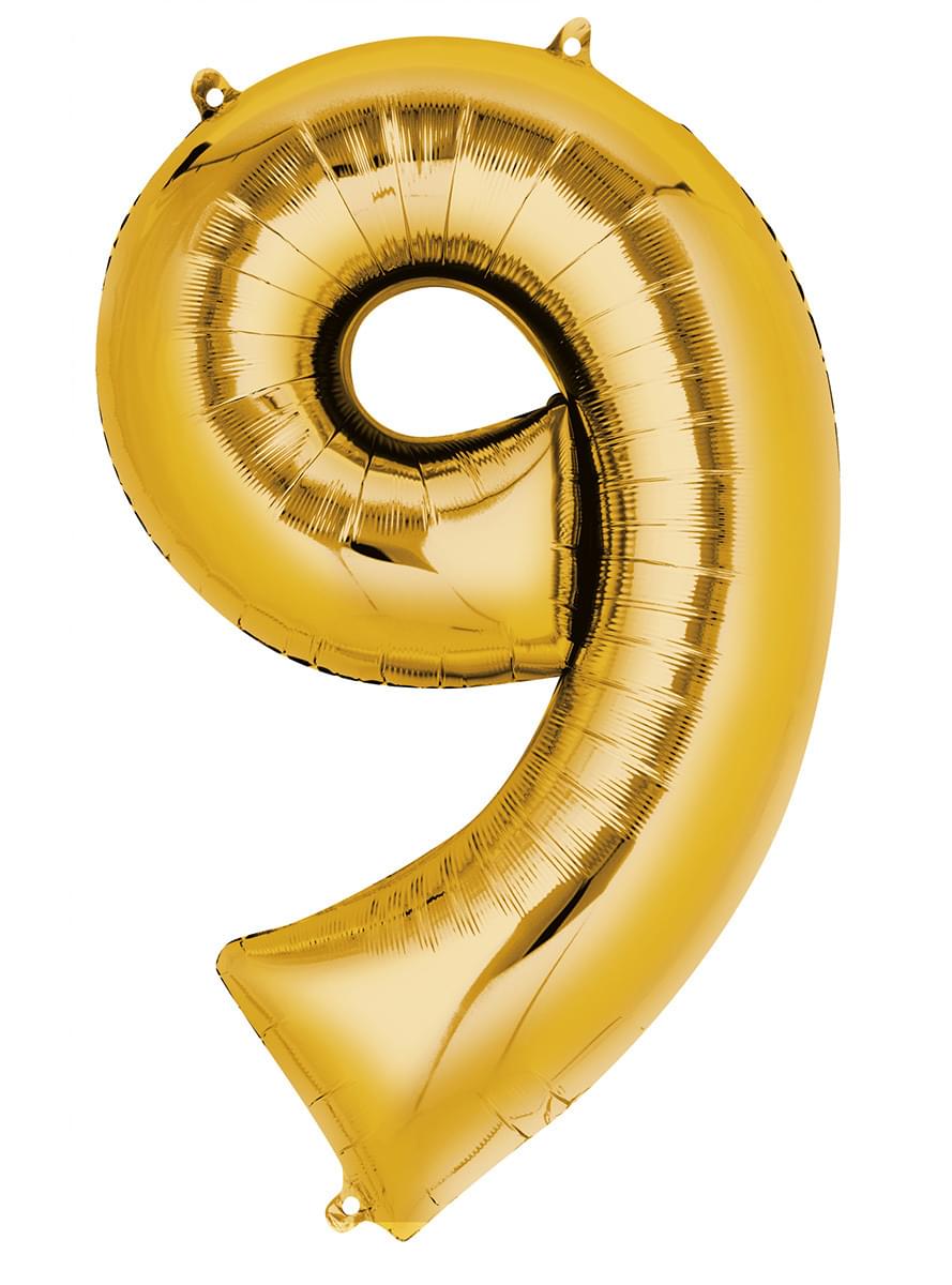 Palloncino numero 9 dorato (55x86 cm)