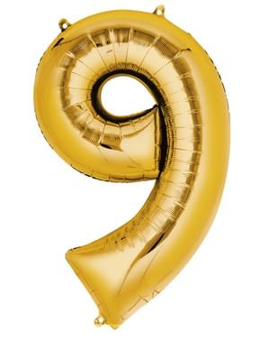 Golden number 9 balloon (55 x 86 cm)