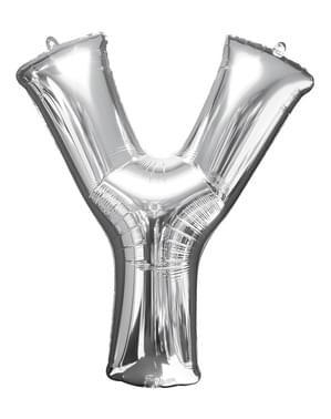 Bogstav Y sølvfarvet ballon (86 cm)