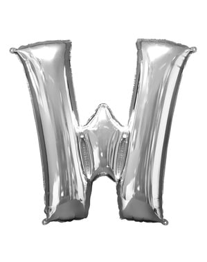 Bogstav W sølvfarvet ballon (86 cm)