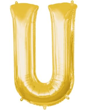 Bogstav U guldfarvet ballon (86 cm)