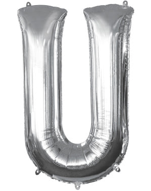 Balão letra U prateada (86 cm)