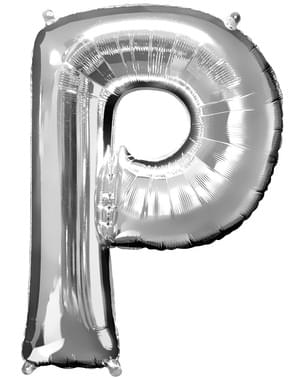 Bogstav P sølvfarvet ballon (86 cm)