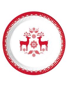 Set of 8 Christmas Reindeer Plates
