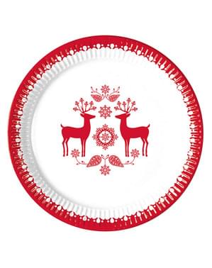 Set 8 piatti con renne natalizie (23 cm)